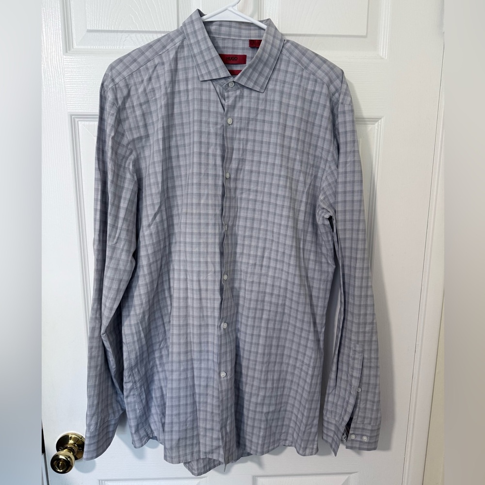 Hugo Boss Gray Button Up Dress Shirt Luxury Slim Fit 16.5-34/36-42